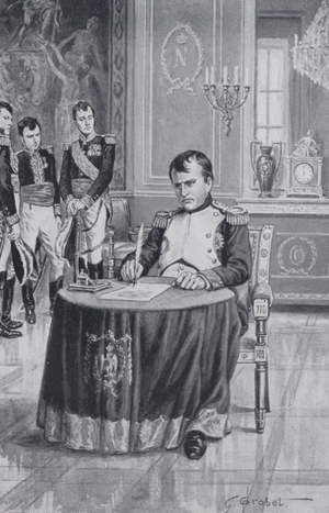 Napoleon abdicating (litho)