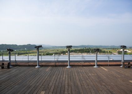 Binoculars in front of the border between north and south korea, Sudogwon, Paju, 2016 (photography)