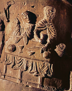 Herod Antipas, his wife Herodias, and Saint John Baptist (bronze)