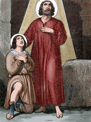 Saint Valentine, Roman saint, 3rd century, Portrait (colour engraving)