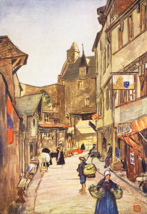 A Street, Mont St Michel (colour litho)