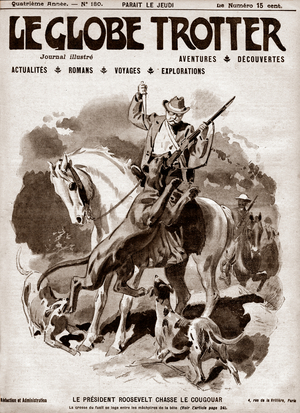 Theodore Roosevelt hunting the cougouar, 1905 (engraving)