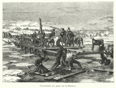 Construction des ponts sur la Beresina (engraving)