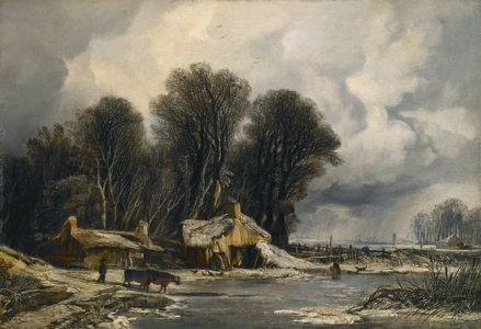 Landscape with old cottages, winter, 1833 (oil on canvas)