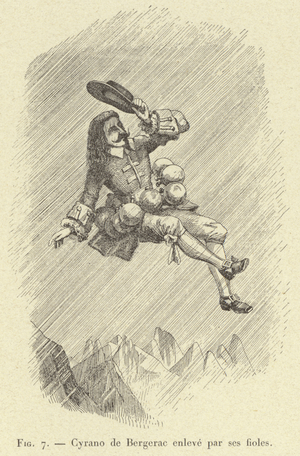 Cyrano de Bergerac enleve par ses fioles (engraving)