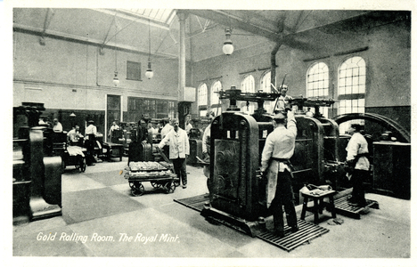 Gold Rolling Room, The Royal Mint, c.1900-20 (litho)