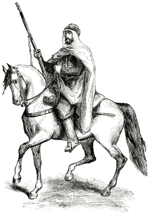 Native Algerian Soldier on Horseback in the Service of France, 'Classical Portfolio of Primitive Carriers', by Marshall M. Kirman, World Railway Publ. Co., Illustration, 1895