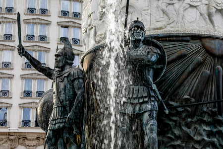Alexander the Geat monument with fountain in Skopje, Republic of Macedonia, 2018 (photo)