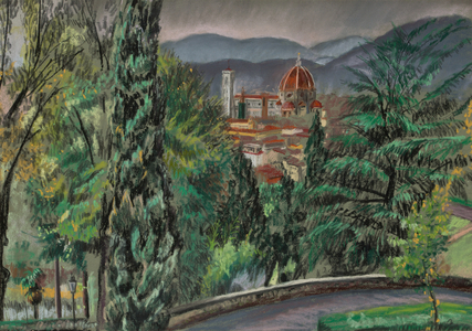 The Duomo from S. Miniato al Monte, (oil pastel on paper)