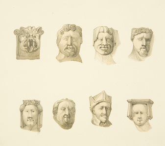 Eight corbels, in St Philip's (drawing, watercolour)
