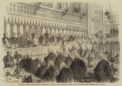 Princess Louisa among the Lawyers, Luncheon on Occasion of the Opening of the New Inner Temple Hall (engraving)