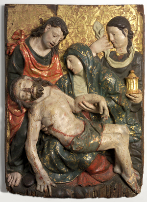 Pietà with Saint John and Mary Magdalene, (carved wood, polychromed & gilded)