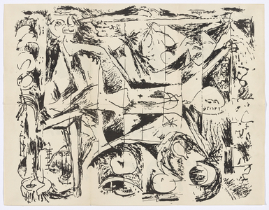 Jackson Pollock: Exhibition announcement of Pollock's 1951 show at Betty Parsons Gallery, verso Untitled screenprint, recto, c. 1951 (screenprint)