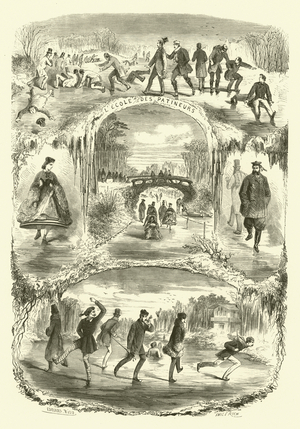 Scenes of Parisian life: school for skaters (engraving)
