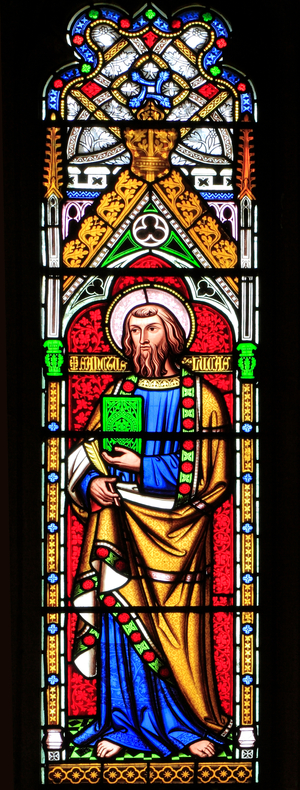 St. Luke, Evangelist, stained glass window, by William Wailes, 1853, Swaffham, Norfolk, England, UK