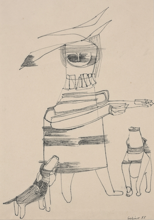 Figure with Dogs, 1955 (pen & ink on paper)