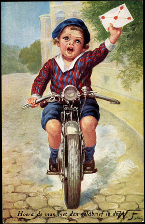 Artist Fialkowska, Wally, motorcycle, express letter, child