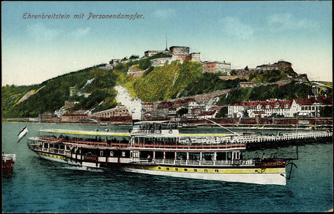 Ehrenbreitstein Koblenz, steamer on the Rhine, castle