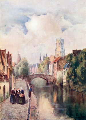 The Quay Vert, Bruges (colour litho)