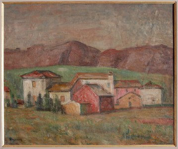Village at the Foot of the Mountains (oil on canvas)