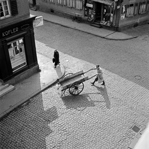 Street scene near Kofler's butcher shop at Bad Nauheim, Germany 1930s (b/w photo)