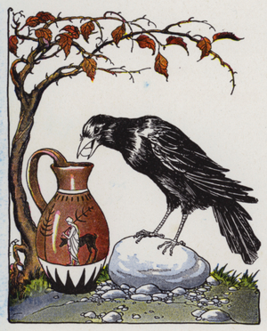 Aesop's Fables: The Crow and the Pitcher (colour litho)