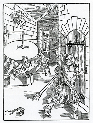 Of tale berers, fals reporters, and prometers of stryfes, illustration from Alexander Barclay's English translation of 'The Ship of Fools', from an edition published in 1874 (engraving)