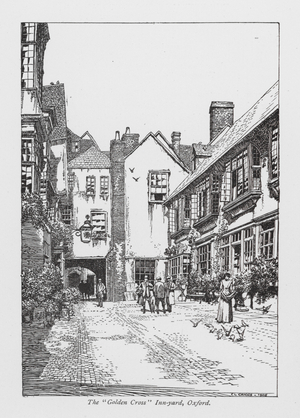 The "Golden Cross" Inn-yard, Oxford (litho)