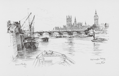 Westminster Bridge, looking West (litho)