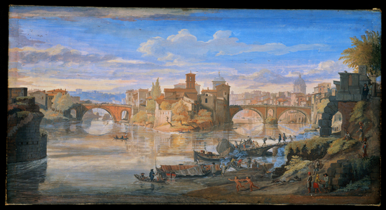 View of the Isola Tiberiana, seen from the river (parchment)