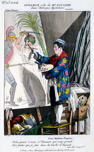 Costume for Dugazon in the role of Monsieur Fougère in 'L'Intrigue Epistolaire', from 'Petite Galerie Dramatique', published 1796 (colour litho) 