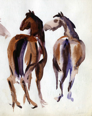 Two horses, 1970 (gouache on paper)