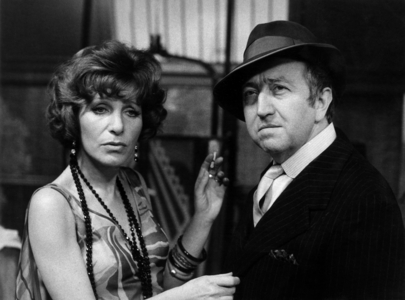Maria Pacome and Raymond Baillet on Set of Film "La Dame De Chicago" in Paris, December 17, 1973 (b/w photo)