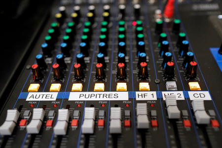 Saint Maurice church. Close-Up Of Sound Mixer. Annecy. France.