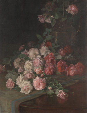 Roses and Mahogany, c.1900 (oil on panel)