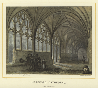 Hereford Cathedral, the cloisters (colour litho)