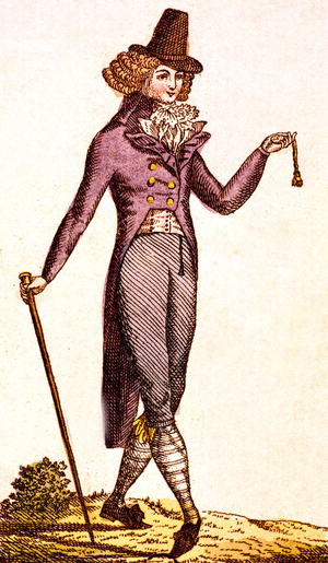 Men 's fashion in France in 1793, engraving