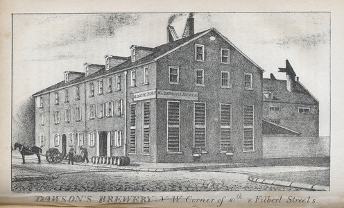 Dawson's Brewery, N.W. corner of 10th & Filbert Streets, printed by Kennedy & Lucas's Lithography, 1831 (litho)
