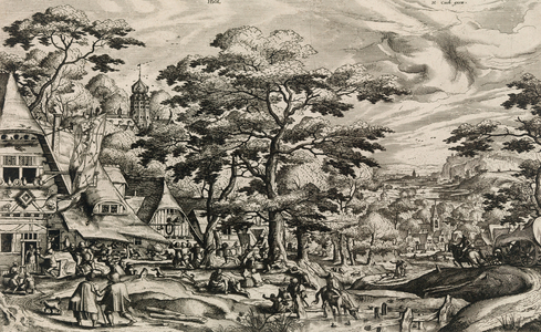 Peasant Feast Before an Inn with a Banner of St. Sebastian from 'Landscapes with Village Scenes', 1562 (etching with engraving on thin laid paper)