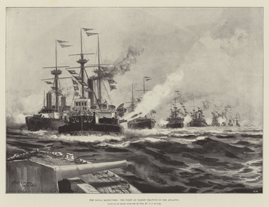 The Naval Manoeuvres, the Fleet at Target Practice in the Atlantic (litho)