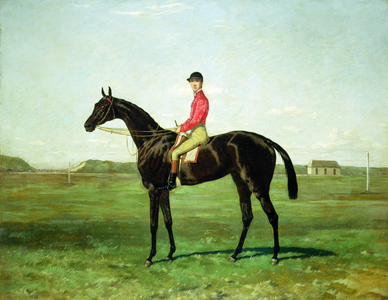 A Race Horse with a Jockey up on the Racetrack at Newmarket (oil on canvas)