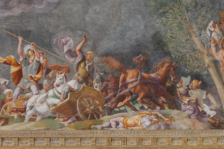 Detail representing a battle, The Trojan Horse, Chamber of Troy (Sala di Troia), 1538 - 1539