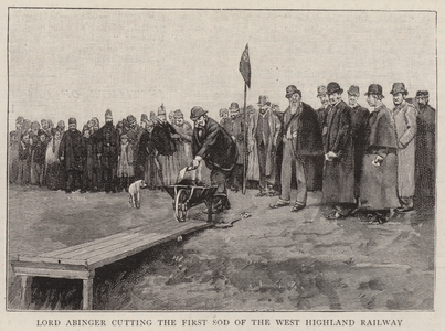 Lord Abinger cutting the First Sod of the West Highland Railway (engraving)
