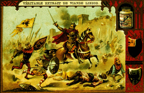 Frederick Barbarossa (1122-1190) King of Germany from 1152. Barbarossa defeating the Seljuk Turks at the Battle of Iconium, 1190, on the Third Crusade. 19th century (chromolithograph)