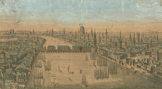 A general view of sailing craft on the waters of the River Thames (coloured engraving)