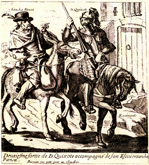Don Quichotte sur Rossinante, accompagne de Sancho Panca sur son ane Grison, vers 1640 (illustration)