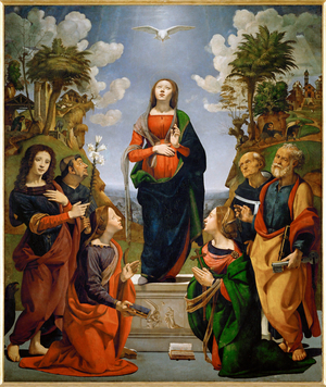 Immaculate Conception with Six Saints (oil on wood)