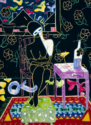 Woman with Mask by Erik Slutsky, watercolor, gouache and pastel, 1998, 20th century