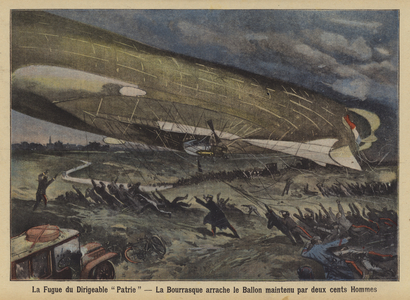 The loss of the French military airship Patrie (colour litho)