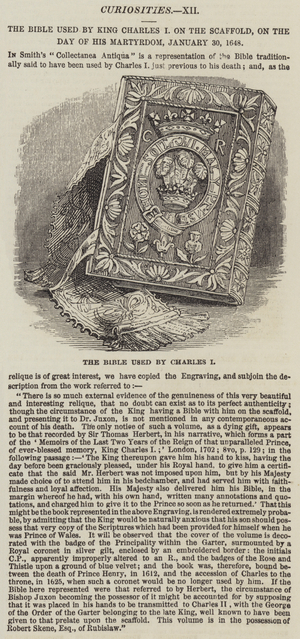 The Bible used by King Charles I on the Scaffold, on the Day of his Martyrdom, 30 January 1648 (engraving)